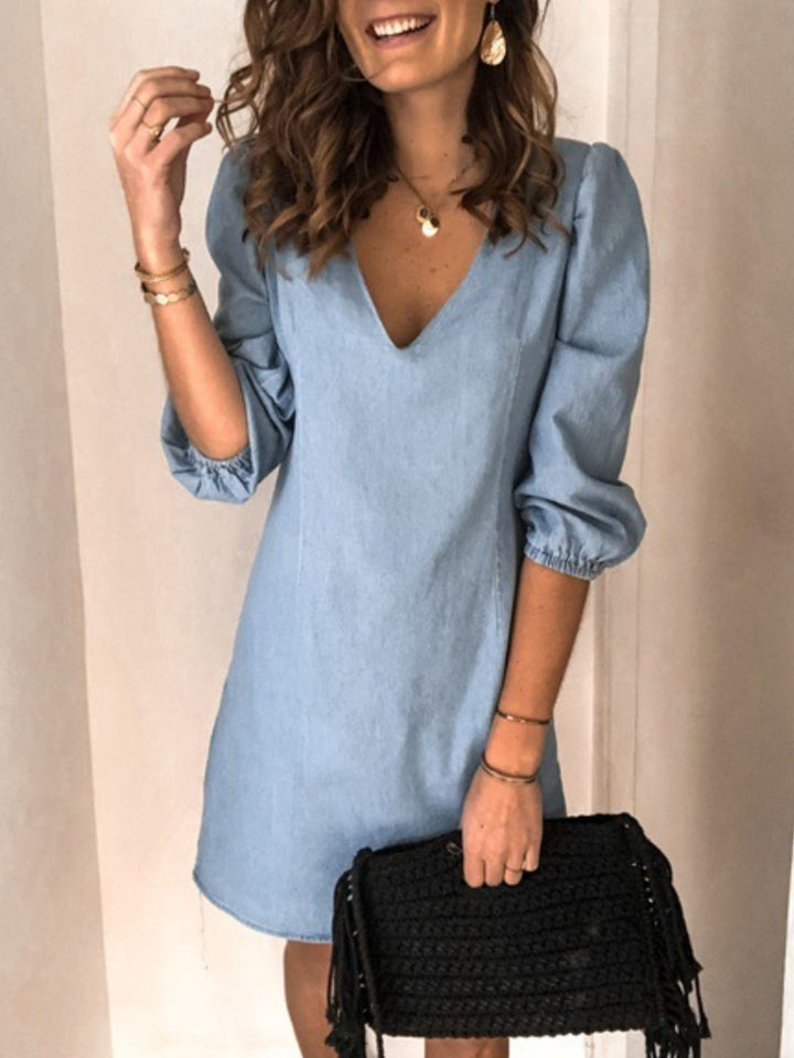 Full Size V-Neck Half Sleeve Dress | Trendsi