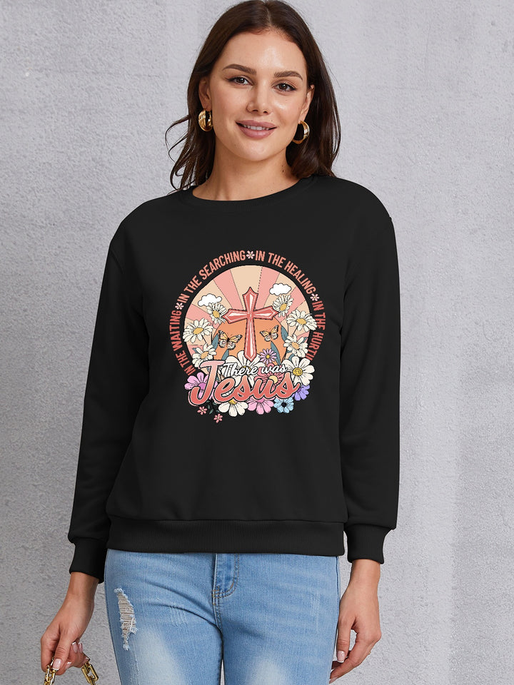 Cross Graphic Round Neck Sweatshirt | Trendsi