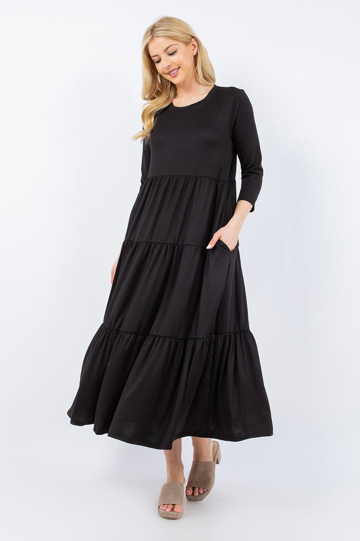 Celeste Full Size Tiered Midi Dress with Pockets | Trendsi