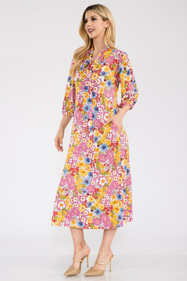 Celeste Full Size Floral Midi Dress with Bow Tied | Trendsi