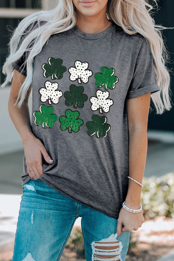 Lucky Clover Round Neck Short Sleeve T-Shirt | Trendsi