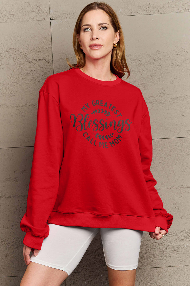 Simply Love Full Size MY GREATEST BLESSINGS CALL ME MOM Round Neck Sweatshirt | Trendsi