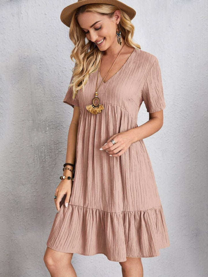 Full Size V-Neck Short Sleeve Dress | Trendsi