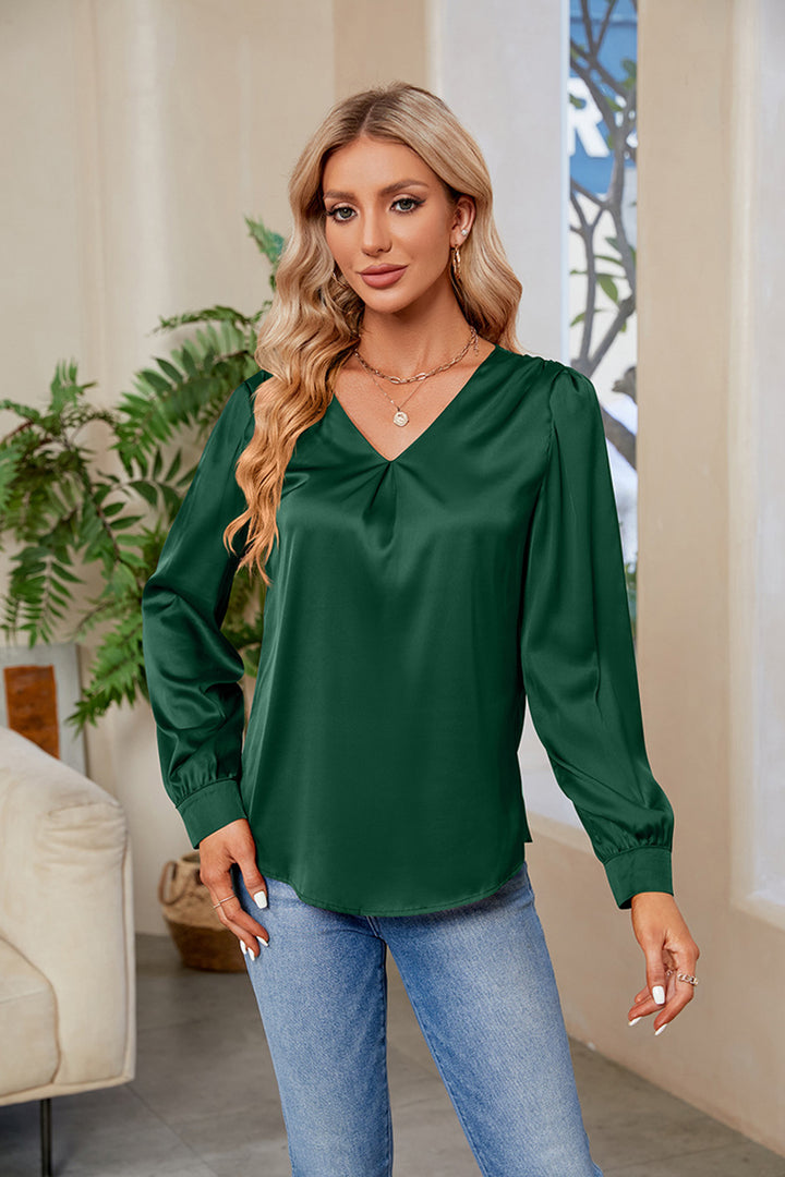 V-Neck Long Sleeve Top | Trendsi