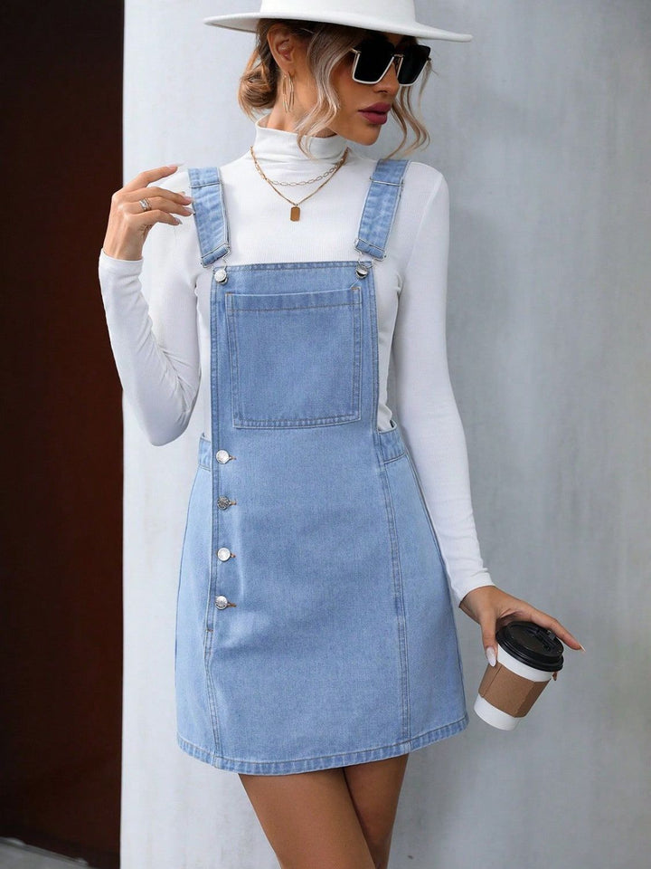 Wide Strap Denim Overall Dress | Trendsi