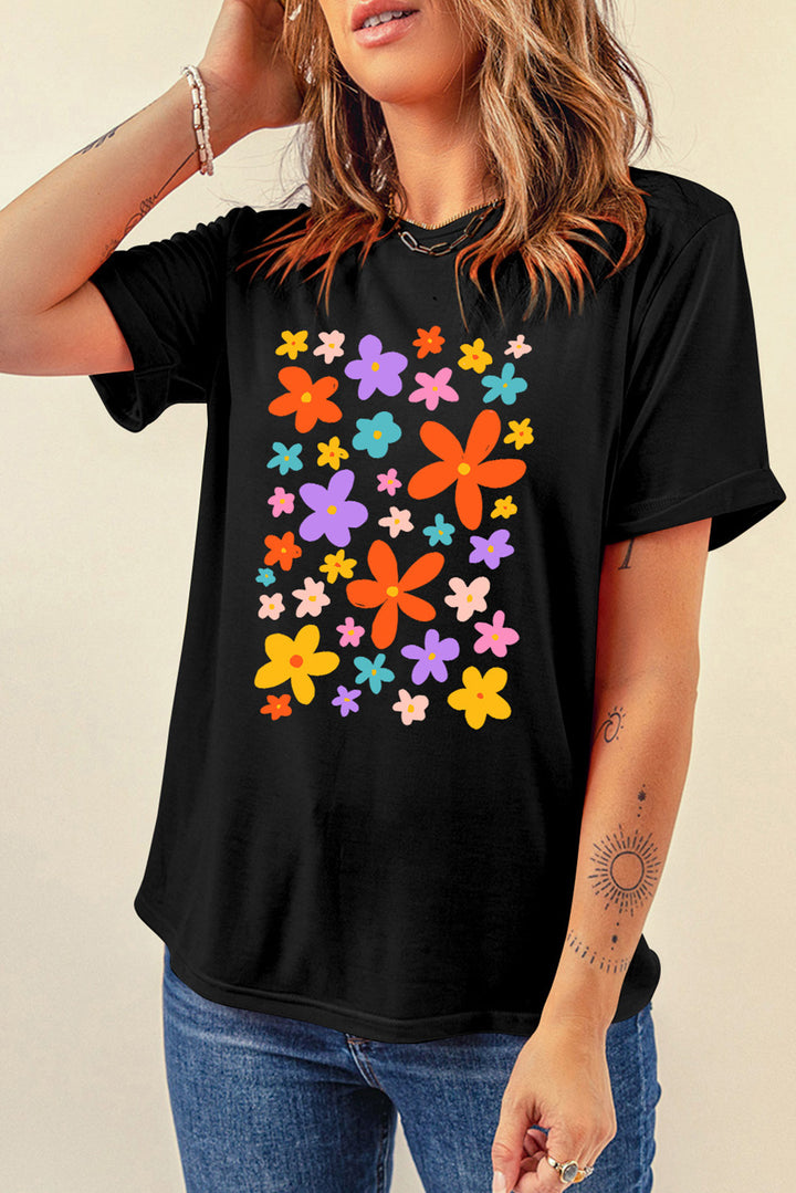 Flower Graphic Round Neck Short Sleeve T-Shirt | Trendsi