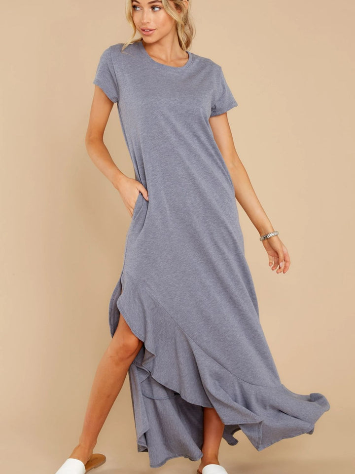 Slit Round Neck Short Sleeve Maxi Dress | Trendsi