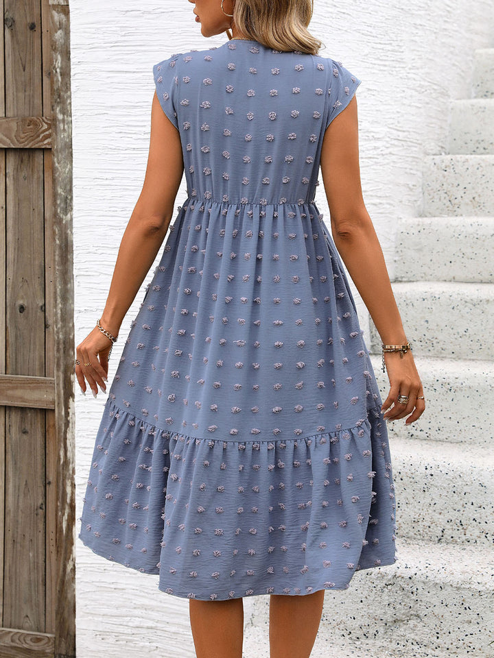 Swiss Dot V-Neck Cap Sleeve Dress | Trendsi