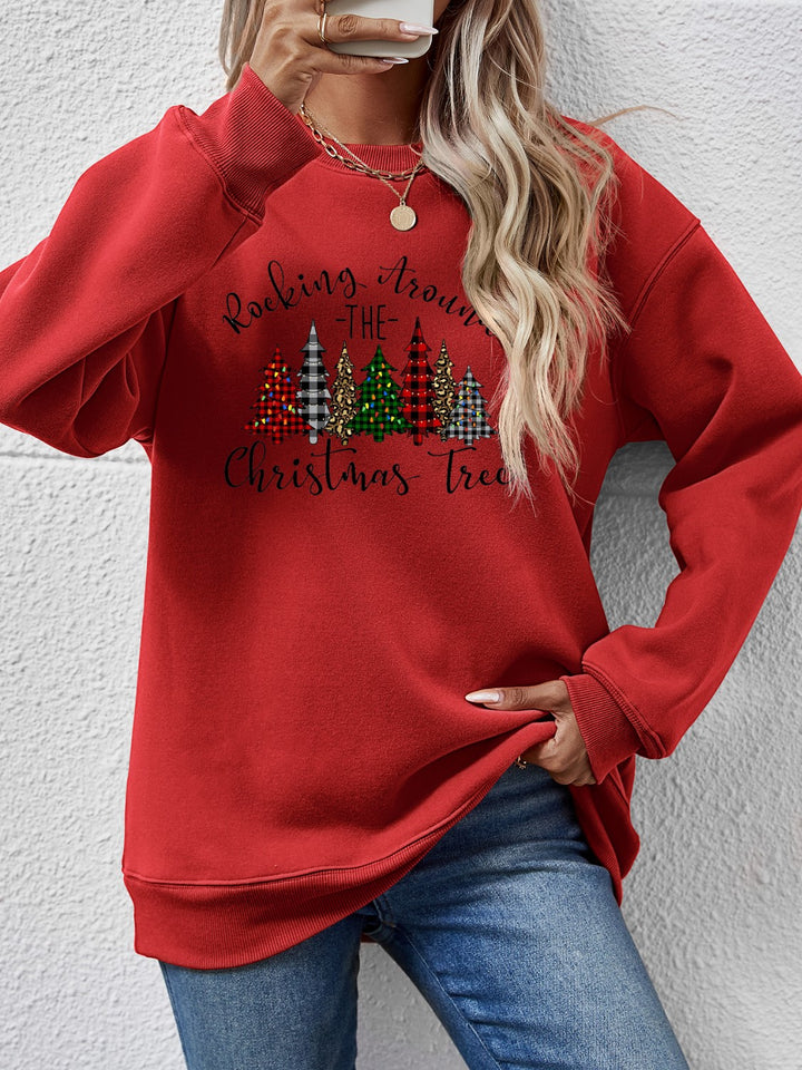 Christmas Tree Graphic Round Neck Sweatshirt | Trendsi