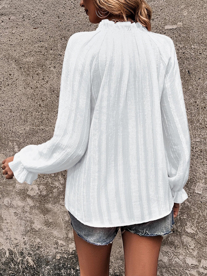 Notched Neck Flounce Sleeve Shirt | Trendsi