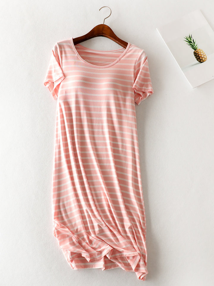 Striped Round Neck Short Sleeve Dress | Trendsi