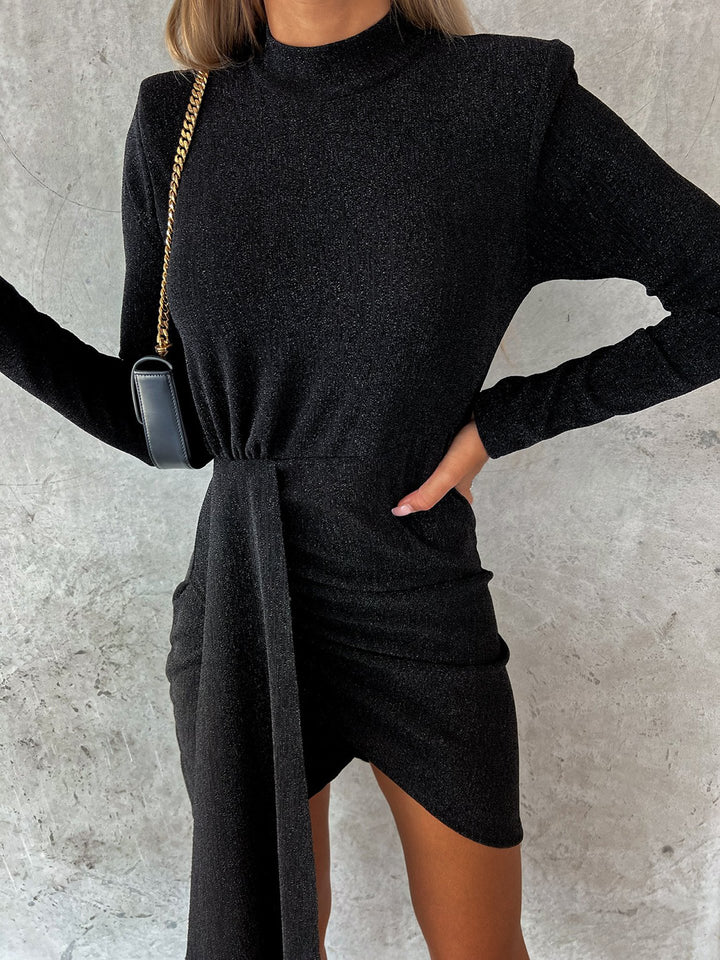 Heathered Mock Neck Long Sleeve Mini Dress | Trendsi