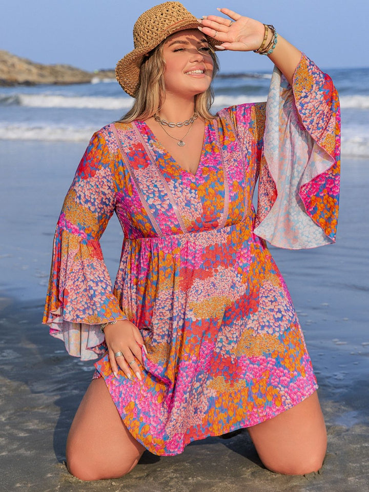 Plus Size Ruched Printed Long Sleeve Dress | Trendsi