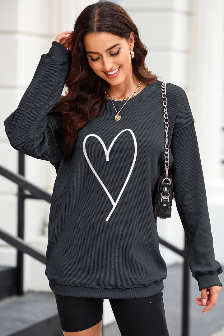 Heart Round Neck Dropped Shoulder Sweatshirt | Trendsi