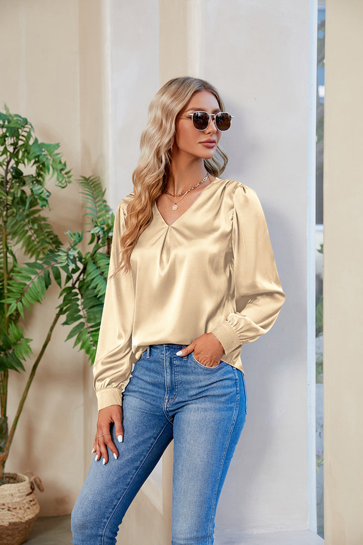 V-Neck Long Sleeve Top | Trendsi