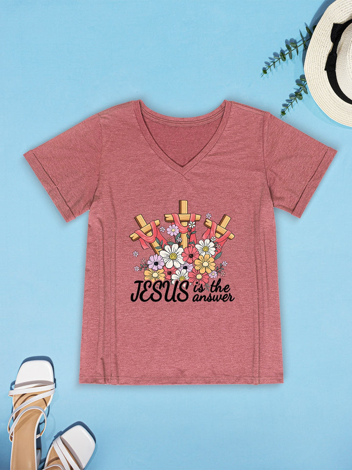 JESUS IS THE ANSWER V-Neck T-Shirt | Trendsi