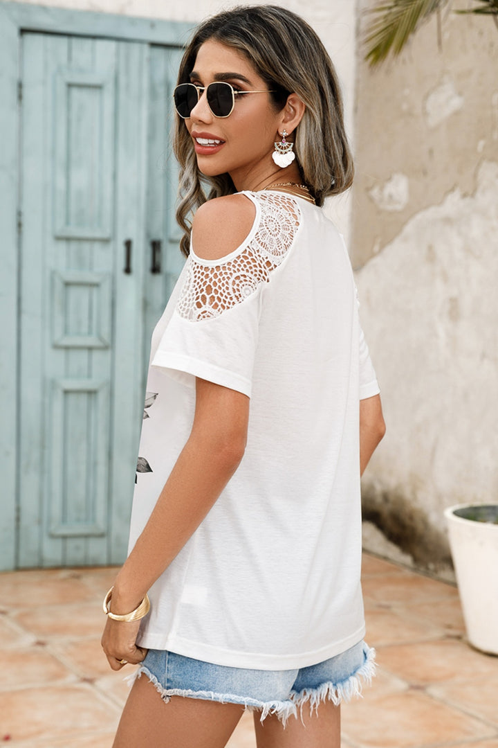 Lace Detail Round Neck Cold Shoulder Blouse | Trendsi