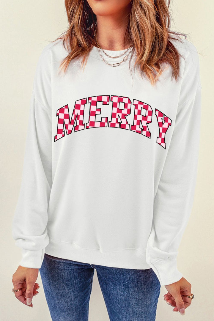 MERRY Round Neck Dropped Shoulder Sweatshirt | Trendsi