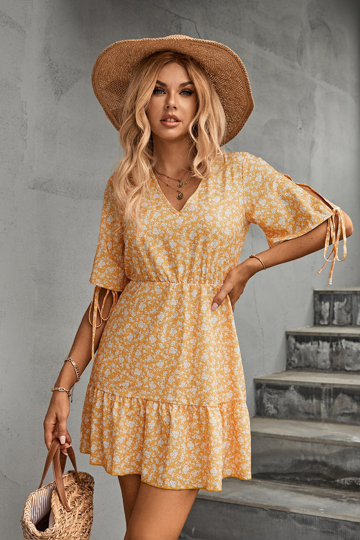 Ditsy Floral V-Neck Half Sleeve Mini Dress | Trendsi