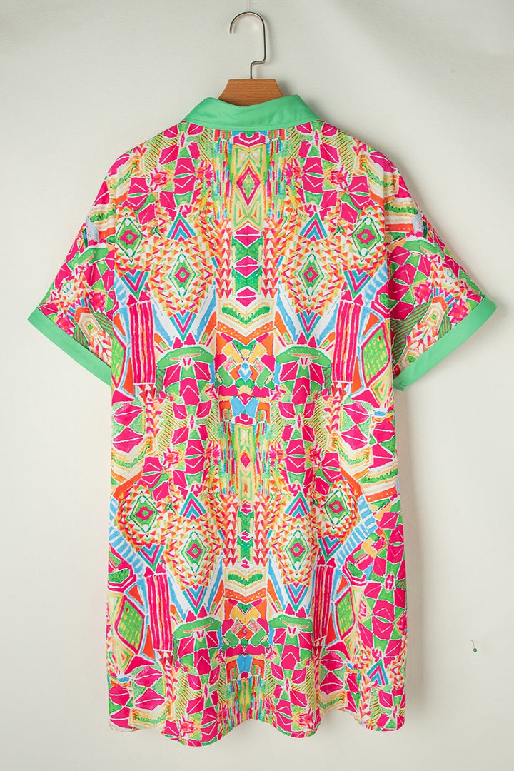 Printed Button Up Short Sleeve Mini Dress | Trendsi