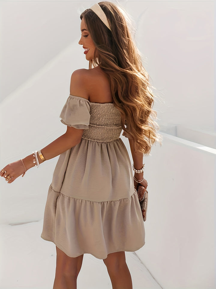 Full Size Ruffled Off-Shoulder Short Sleeve Dress | Trendsi