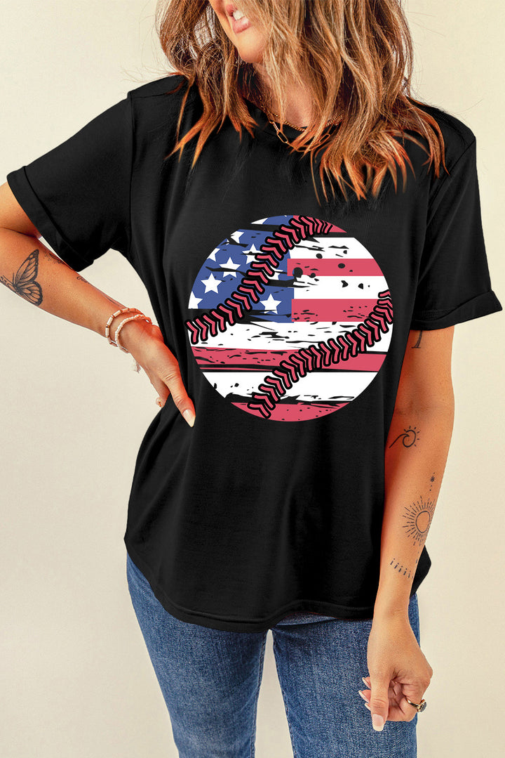 US Flag Round Neck Short Sleeve T-Shirt | Trendsi