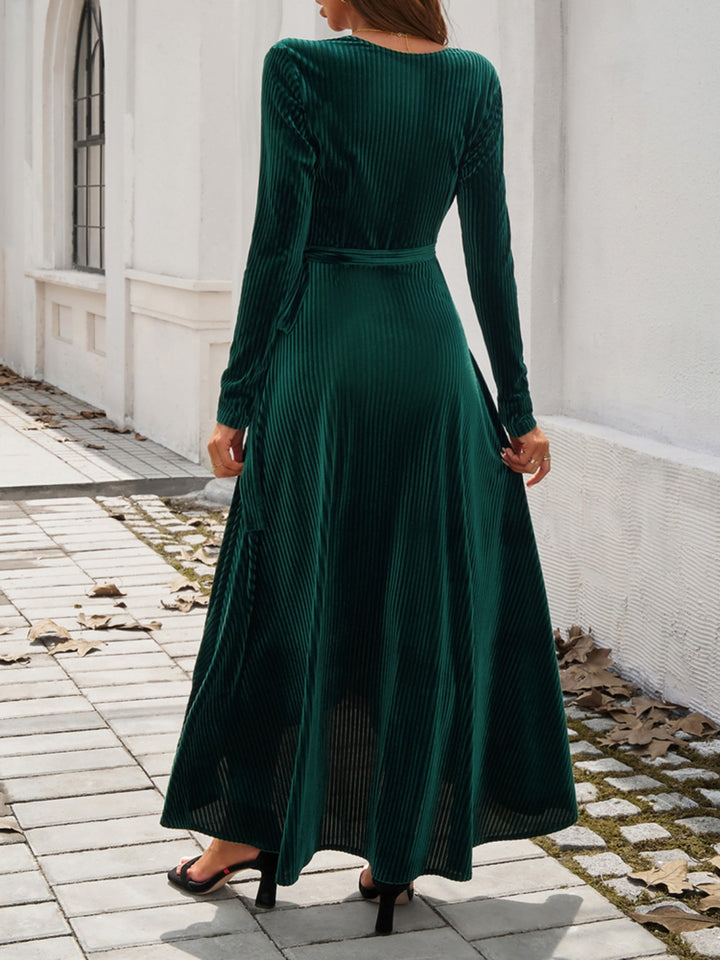 Devine Split Surplice Long Sleeve Midi Dress | Trendsi