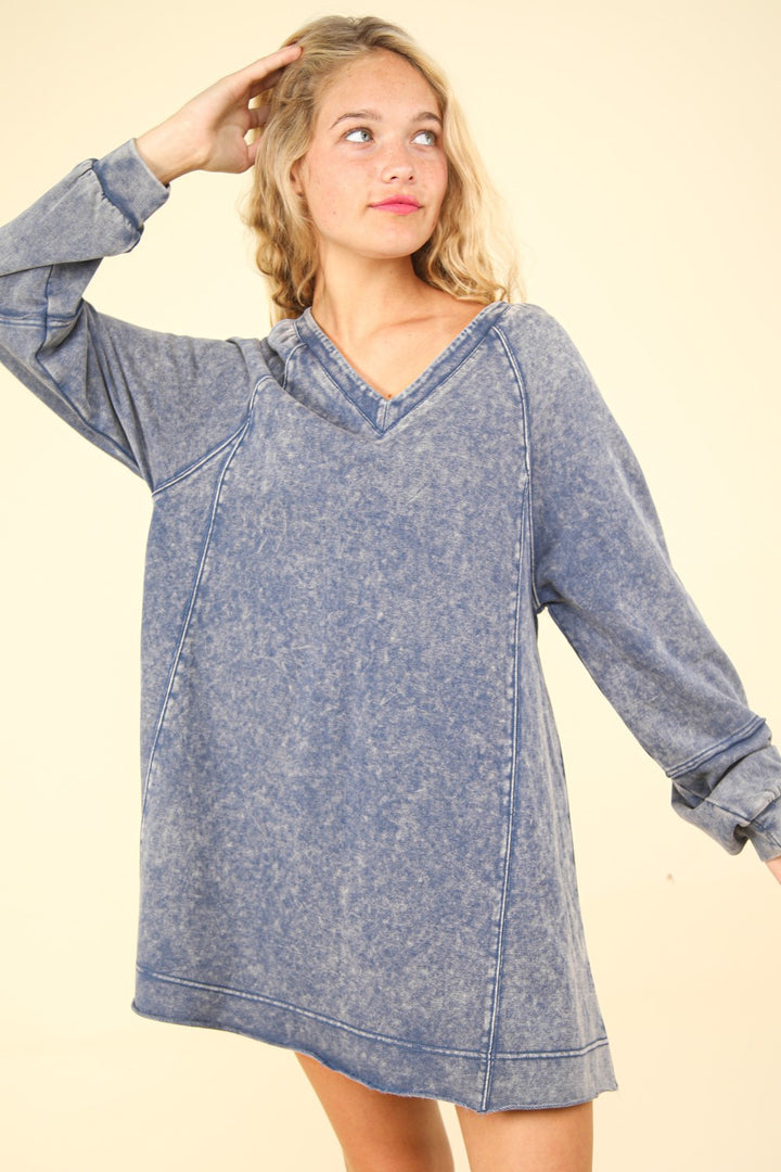 VERY J Mineral Washed Oversized A-Line Mini Dress | Trendsi