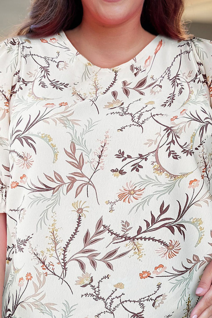 Plus Size Floral Fuff Sleeve Top | Trendsi