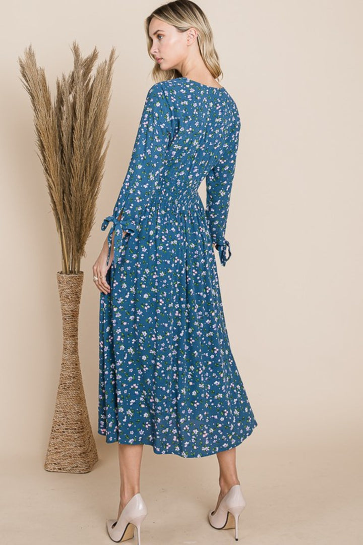 Reborn J Floral V-Neck Midi Dress | Trendsi