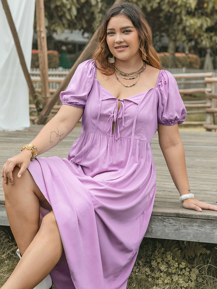 Plus Size Tie Neck Short Sleeve Dress | Trendsi