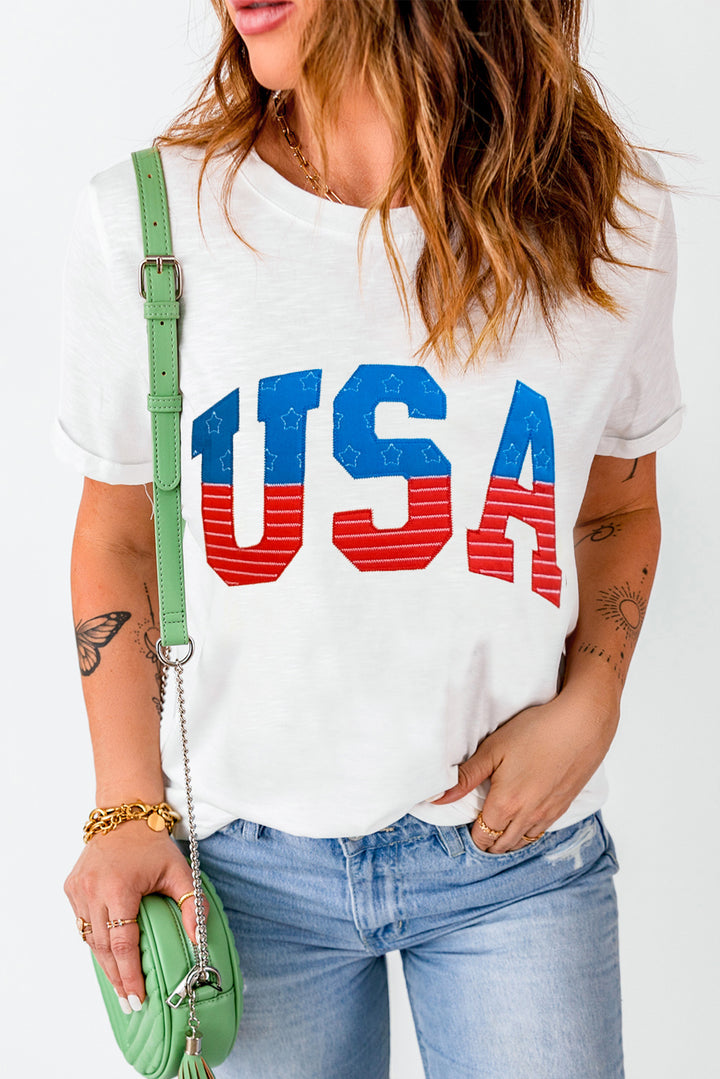 USA Round Neck Short Sleeve T-Shirt | Trendsi