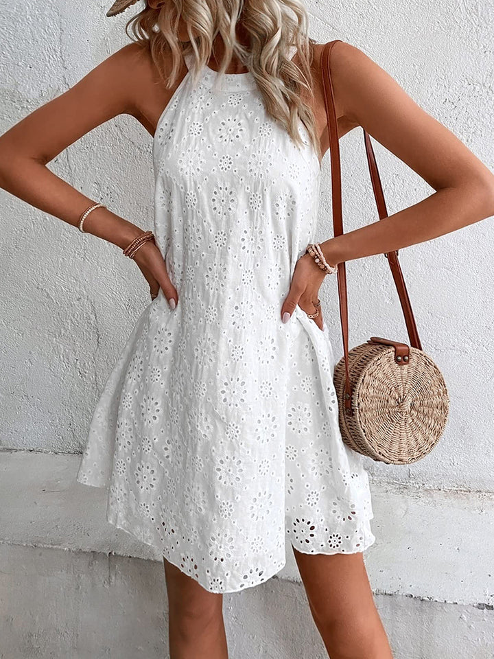 Eyelet Grecian Neck Mini Dress | Trendsi