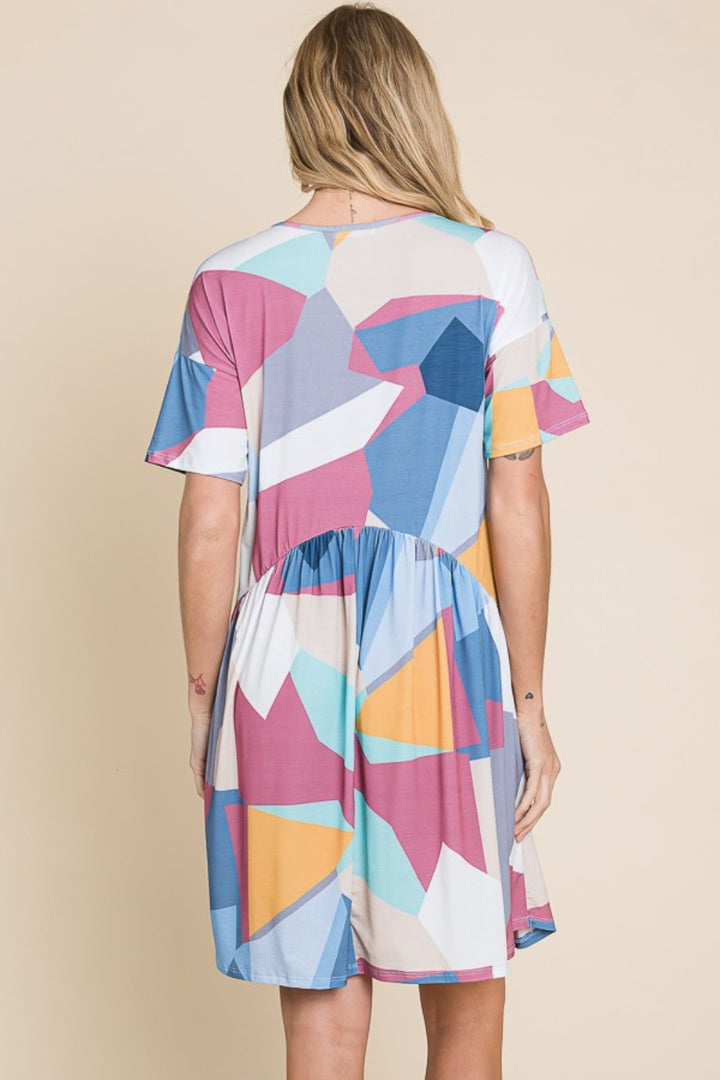 BOMBOM Ruched Color Block Short Sleeve Dress | Trendsi