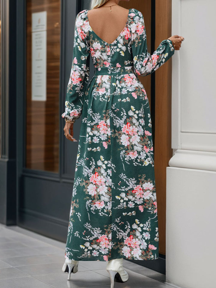 Slit Printed Surplice Long Sleeve Maxi Dress | Trendsi