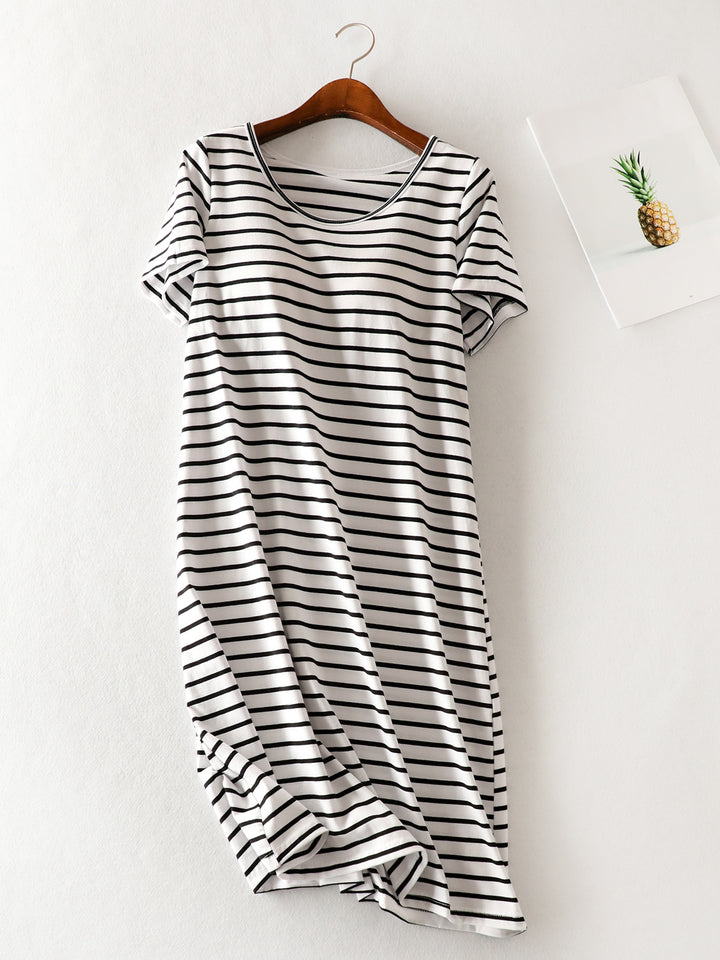 Striped Round Neck Short Sleeve Dress | Trendsi