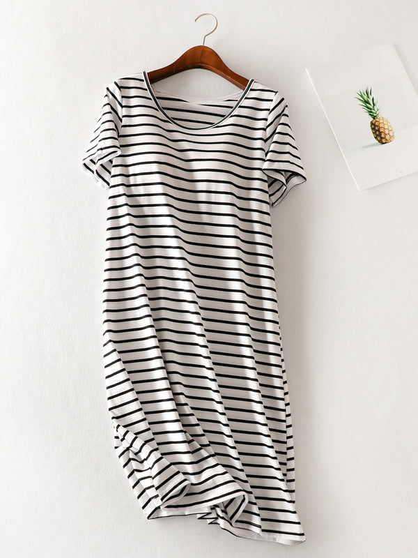 Striped Round Neck Short Sleeve Dress | Trendsi