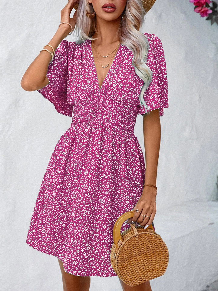 Printed V-Neck Half Sleeve Mini Dress | Trendsi