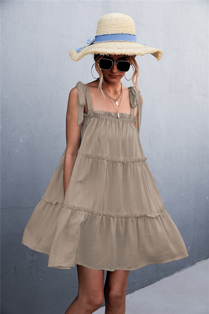 Frill Tiered Tie Shoulder Mini Cami Dress | Trendsi