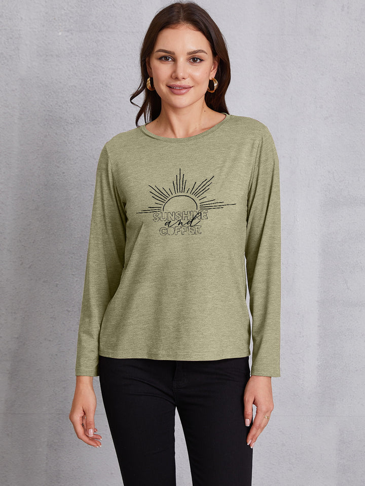 SUNSHINE COFFE Round Neck Long Sleeve T-Shirt | Trendsi