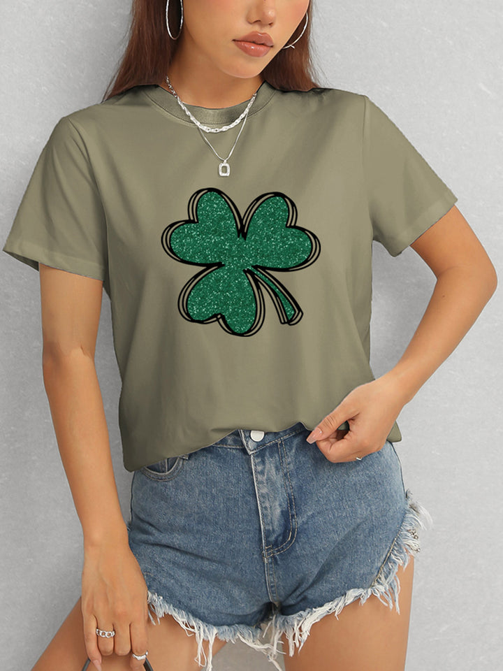 Lucky Clover Round Neck T-Shirt | Trendsi