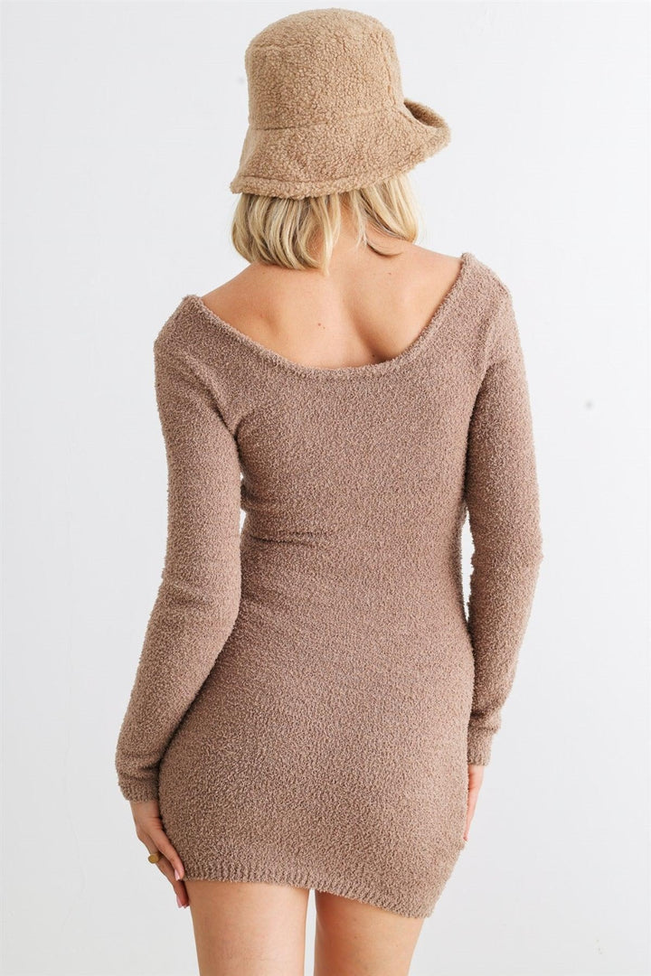 HERA COLLECTION Fluffy Bow Cut-Out Detail Long Sleeve Mini Dress | Trendsi