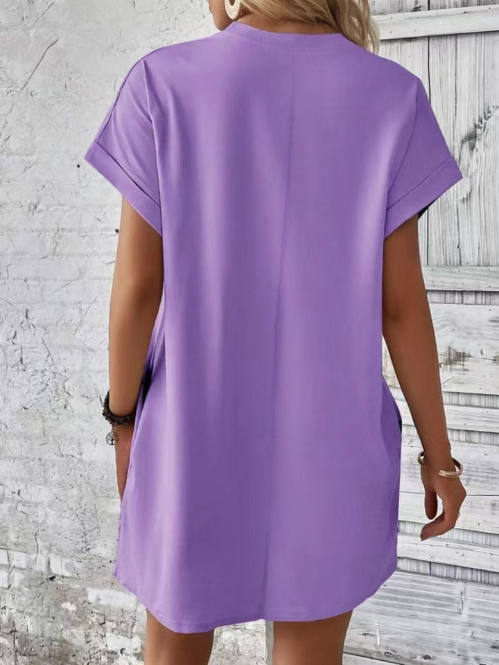 Pocketed Round Neck Short Sleeve Dress | Trendsi