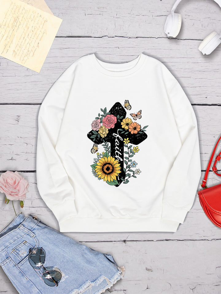 Graphic Round Neck Dropped Shoulder Sweatshirt | Trendsi