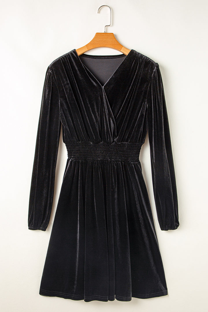 Surplice Long Sleeve Velvet Dress | Trendsi