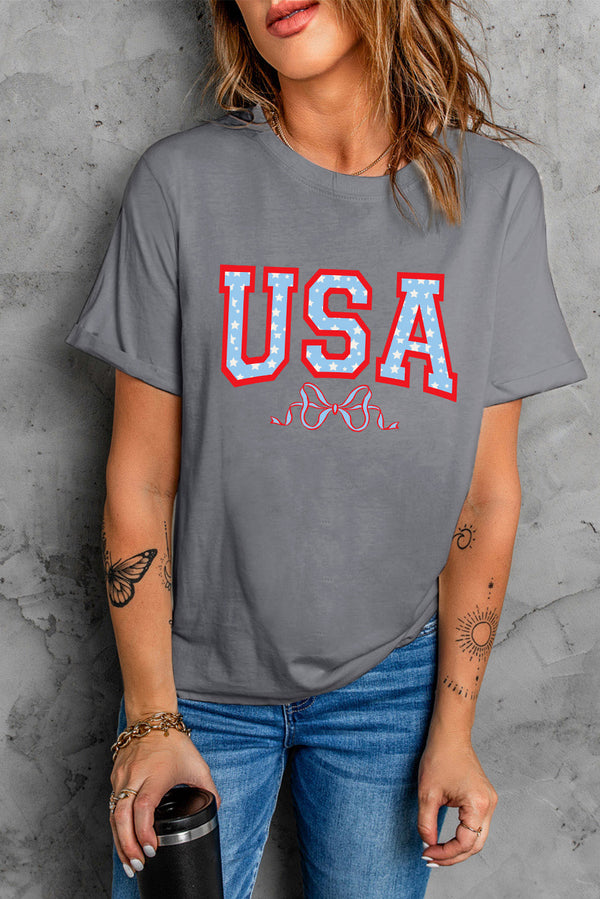 USA Round Neck Short Sleeve T-Shirt | Trendsi