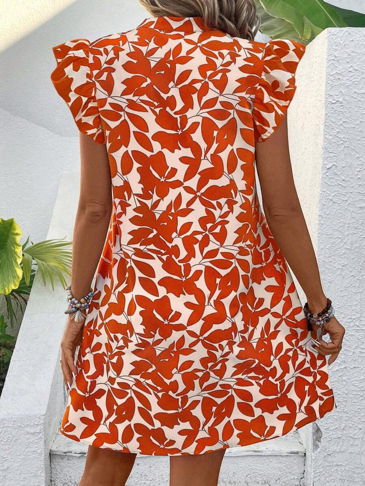 Printed Notched Cap Sleeve Mini Dress | Trendsi