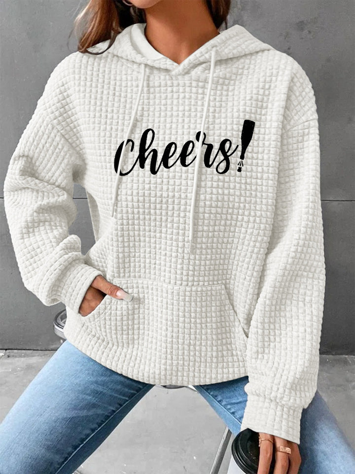 Full Size CHEERS Waffle-Knit Drawstring Hoodie | Trendsi