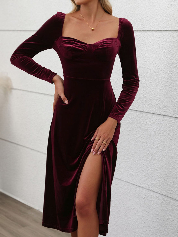 Perfee Sweetheart Neck Long Sleeve Midi Dress | Trendsi