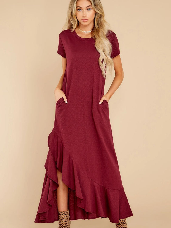 Slit Round Neck Short Sleeve Maxi Dress | Trendsi